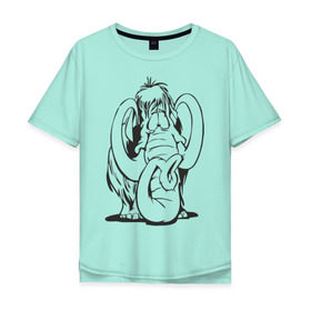 Мужская футболка хлопок Oversize с принтом Мамонтенок в Петрозаводске, 100% хлопок | свободный крой, круглый ворот, “спинка” длиннее передней части | слон