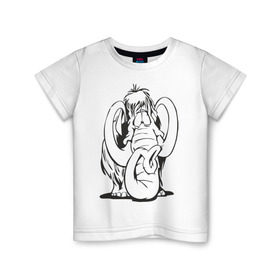 Детская футболка хлопок с принтом Мамонтенок в Петрозаводске, 100% хлопок | круглый вырез горловины, полуприлегающий силуэт, длина до линии бедер | слон