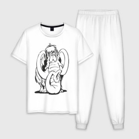 Мужская пижама хлопок с принтом Мамонтенок в Петрозаводске, 100% хлопок | брюки и футболка прямого кроя, без карманов, на брюках мягкая резинка на поясе и по низу штанин
 | Тематика изображения на принте: слон