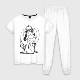 Женская пижама хлопок с принтом Мамонтенок в Петрозаводске, 100% хлопок | брюки и футболка прямого кроя, без карманов, на брюках мягкая резинка на поясе и по низу штанин | слон