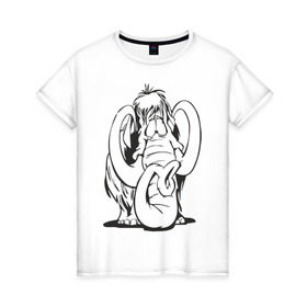 Женская футболка хлопок с принтом Мамонтенок в Петрозаводске, 100% хлопок | прямой крой, круглый вырез горловины, длина до линии бедер, слегка спущенное плечо | слон