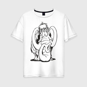 Женская футболка хлопок Oversize с принтом Мамонтенок в Петрозаводске, 100% хлопок | свободный крой, круглый ворот, спущенный рукав, длина до линии бедер
 | слон