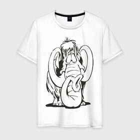 Мужская футболка хлопок с принтом Мамонтенок в Петрозаводске, 100% хлопок | прямой крой, круглый вырез горловины, длина до линии бедер, слегка спущенное плечо. | слон