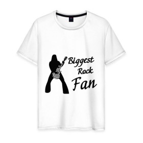Мужская футболка хлопок с принтом Rock Fan в Петрозаводске, 100% хлопок | прямой крой, круглый вырез горловины, длина до линии бедер, слегка спущенное плечо. | rock | крупнейший рок поклонник | музыка | рок | рок музыка | фанат | фанат рока