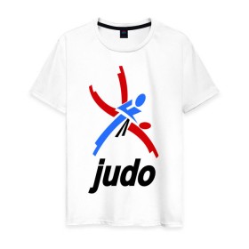 Мужская футболка хлопок с принтом Дзюдо - Judo эмблема в Петрозаводске, 100% хлопок | прямой крой, круглый вырез горловины, длина до линии бедер, слегка спущенное плечо. | Тематика изображения на принте: дзюдо