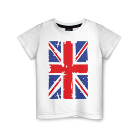 Детская футболка хлопок с принтом Британский флаг в Петрозаводске, 100% хлопок | круглый вырез горловины, полуприлегающий силуэт, длина до линии бедер | great britain | uk | united kingdom | английский флаг | британский флаг | флаг uk | флаг англии | флаг британии | флаг великобритании