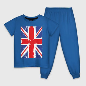 Детская пижама хлопок с принтом Британский флаг в Петрозаводске, 100% хлопок |  брюки и футболка прямого кроя, без карманов, на брюках мягкая резинка на поясе и по низу штанин
 | great britain | uk | united kingdom | английский флаг | британский флаг | флаг uk | флаг англии | флаг британии | флаг великобритании