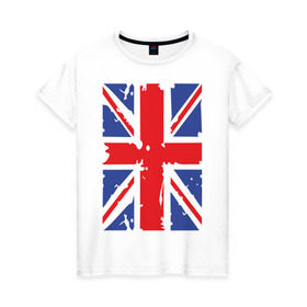 Женская футболка хлопок с принтом Британский флаг в Петрозаводске, 100% хлопок | прямой крой, круглый вырез горловины, длина до линии бедер, слегка спущенное плечо | great britain | uk | united kingdom | английский флаг | британский флаг | флаг uk | флаг англии | флаг британии | флаг великобритании
