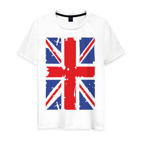 Мужская футболка хлопок с принтом Британский флаг в Петрозаводске, 100% хлопок | прямой крой, круглый вырез горловины, длина до линии бедер, слегка спущенное плечо. | great britain | uk | united kingdom | английский флаг | британский флаг | флаг uk | флаг англии | флаг британии | флаг великобритании