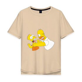Мужская футболка хлопок Oversize с принтом Гомер душит Барта в Петрозаводске, 100% хлопок | свободный крой, круглый ворот, “спинка” длиннее передней части | гомер