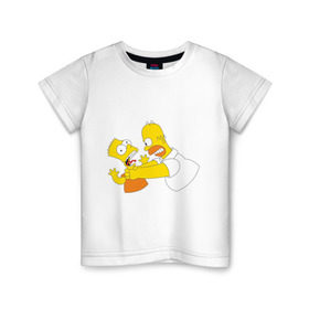 Детская футболка хлопок с принтом Гомер душит Барта в Петрозаводске, 100% хлопок | круглый вырез горловины, полуприлегающий силуэт, длина до линии бедер | гомер
