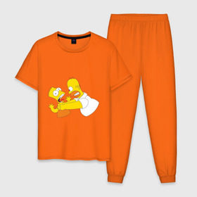 Мужская пижама хлопок с принтом Гомер душит Барта в Петрозаводске, 100% хлопок | брюки и футболка прямого кроя, без карманов, на брюках мягкая резинка на поясе и по низу штанин
 | Тематика изображения на принте: гомер