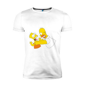 Мужская футболка премиум с принтом Гомер душит Барта в Петрозаводске, 92% хлопок, 8% лайкра | приталенный силуэт, круглый вырез ворота, длина до линии бедра, короткий рукав | гомер