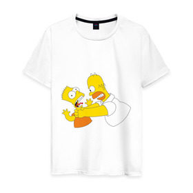 Мужская футболка хлопок с принтом Гомер душит Барта в Петрозаводске, 100% хлопок | прямой крой, круглый вырез горловины, длина до линии бедер, слегка спущенное плечо. | гомер