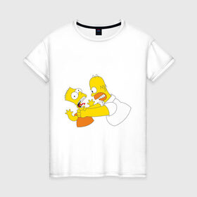 Женская футболка хлопок с принтом Гомер душит Барта в Петрозаводске, 100% хлопок | прямой крой, круглый вырез горловины, длина до линии бедер, слегка спущенное плечо | гомер