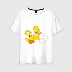 Женская футболка хлопок Oversize с принтом Гомер душит Барта в Петрозаводске, 100% хлопок | свободный крой, круглый ворот, спущенный рукав, длина до линии бедер
 | гомер
