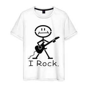 Мужская футболка хлопок с принтом Чувак с гитарой - I Rock в Петрозаводске, 100% хлопок | прямой крой, круглый вырез горловины, длина до линии бедер, слегка спущенное плечо. | гитара