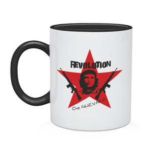 Кружка двухцветная с принтом Che Guevara - revolution в Петрозаводске, керамика | объем — 330 мл, диаметр — 80 мм. Цветная ручка и кайма сверху, в некоторых цветах — вся внутренняя часть | Тематика изображения на принте: che guevara | revolution | гевара | звезда | куба | революция | че