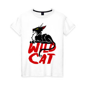 Женская футболка хлопок с принтом Wild Cat (2) в Петрозаводске, 100% хлопок | прямой крой, круглый вырез горловины, длина до линии бедер, слегка спущенное плечо | wild cat | дикая кошка | киса | кошечка | кошка | кошки