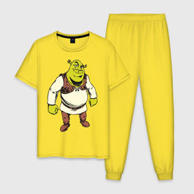 Мужская пижама хлопок с принтом Shrek (3) в Петрозаводске, 100% хлопок | брюки и футболка прямого кроя, без карманов, на брюках мягкая резинка на поясе и по низу штанин
 | Тематика изображения на принте: shrek | шрек