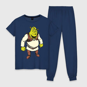 Женская пижама хлопок с принтом Shrek (3) в Петрозаводске, 100% хлопок | брюки и футболка прямого кроя, без карманов, на брюках мягкая резинка на поясе и по низу штанин | shrek | шрек
