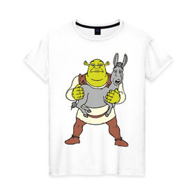 Женская футболка хлопок с принтом Shrek (5) в Петрозаводске, 100% хлопок | прямой крой, круглый вырез горловины, длина до линии бедер, слегка спущенное плечо | shrek | осел | шрек