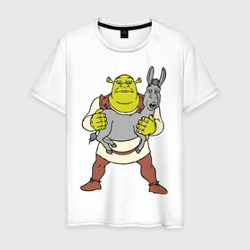Мужская футболка хлопок с принтом Shrek (5) в Петрозаводске, 100% хлопок | прямой крой, круглый вырез горловины, длина до линии бедер, слегка спущенное плечо. | shrek | осел | шрек