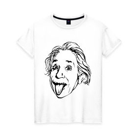 Женская футболка хлопок с принтом Эйнштейн в Петрозаводске, 100% хлопок | прямой крой, круглый вырез горловины, длина до линии бедер, слегка спущенное плечо | albert einstein | альберт эйнштейн | высунутый язык | знаменитость | наука | ученый | физик | эйнштейн