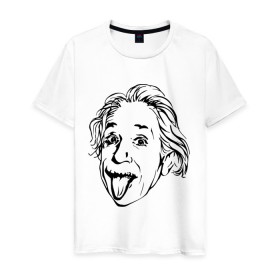 Мужская футболка хлопок с принтом Эйнштейн в Петрозаводске, 100% хлопок | прямой крой, круглый вырез горловины, длина до линии бедер, слегка спущенное плечо. | albert einstein | альберт эйнштейн | высунутый язык | знаменитость | наука | ученый | физик | эйнштейн