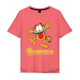 Мужская футболка хлопок Oversize с принтом Garfield в Петрозаводске, 100% хлопок | свободный крой, круглый ворот, “спинка” длиннее передней части | Тематика изображения на принте: garfield | гарфилд