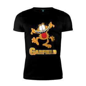 Мужская футболка премиум с принтом Garfield в Петрозаводске, 92% хлопок, 8% лайкра | приталенный силуэт, круглый вырез ворота, длина до линии бедра, короткий рукав | Тематика изображения на принте: garfield | гарфилд