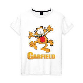 Женская футболка хлопок с принтом Garfield в Петрозаводске, 100% хлопок | прямой крой, круглый вырез горловины, длина до линии бедер, слегка спущенное плечо | Тематика изображения на принте: garfield | гарфилд
