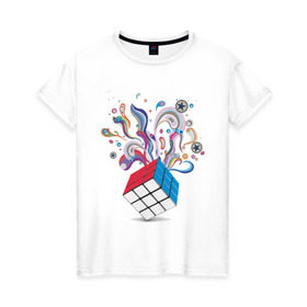 Женская футболка хлопок с принтом КРеатив в Петрозаводске, 100% хлопок | прямой крой, круглый вырез горловины, длина до линии бедер, слегка спущенное плечо | colors | дизайн | краски | кубик рубика | поток цвета | цвета