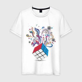 Мужская футболка хлопок с принтом КРеатив в Петрозаводске, 100% хлопок | прямой крой, круглый вырез горловины, длина до линии бедер, слегка спущенное плечо. | colors | дизайн | краски | кубик рубика | поток цвета | цвета