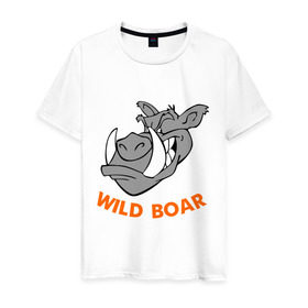 Мужская футболка хлопок с принтом Дикий кабан в Петрозаводске, 100% хлопок | прямой крой, круглый вырез горловины, длина до линии бедер, слегка спущенное плечо. | wild boar | дикий кабан | животное | кабан | клыки