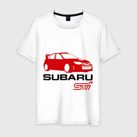 Мужская футболка хлопок с принтом Subaru sti (2) в Петрозаводске, 100% хлопок | прямой крой, круглый вырез горловины, длина до линии бедер, слегка спущенное плечо. | Тематика изображения на принте: subaru impreza | subaru impreza wrx sti | subaru sti | wrx sti | авто2012 | импреза | субару | субару импреза