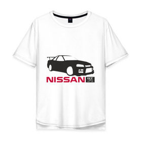Мужская футболка хлопок Oversize с принтом Nissan GTR в Петрозаводске, 100% хлопок | свободный крой, круглый ворот, “спинка” длиннее передней части | nissan | nissan gtr | авто | автомобиль | машины | нисан | нисанчик | ниссан | тачки