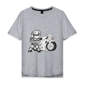 Мужская футболка хлопок Oversize с принтом Мотоциклист в Петрозаводске, 100% хлопок | свободный крой, круглый ворот, “спинка” длиннее передней части | байк | байкер