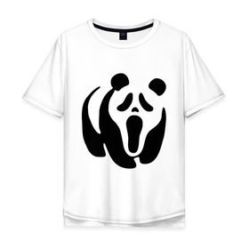 Мужская футболка хлопок Oversize с принтом Scream Panda в Петрозаводске, 100% хлопок | свободный крой, круглый ворот, “спинка” длиннее передней части | панда