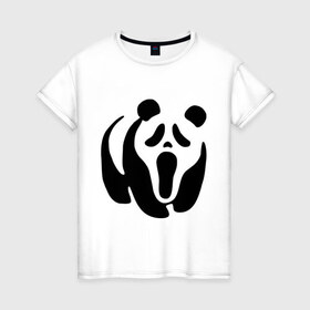 Женская футболка хлопок с принтом Scream Panda в Петрозаводске, 100% хлопок | прямой крой, круглый вырез горловины, длина до линии бедер, слегка спущенное плечо | панда