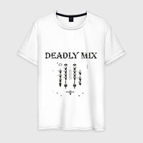 Мужская футболка хлопок с принтом Убойная смесь в Петрозаводске, 100% хлопок | прямой крой, круглый вырез горловины, длина до линии бедер, слегка спущенное плечо. | Тематика изображения на принте: deadly mix | deejay | dj | диджей | убойная смесь