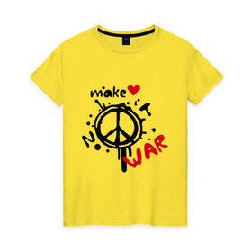 Женская футболка хлопок с принтом Peace. Make love not war в Петрозаводске, 100% хлопок | прямой крой, круглый вырез горловины, длина до линии бедер, слегка спущенное плечо | хиппи