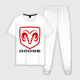 Мужская пижама хлопок с принтом Dodge в Петрозаводске, 100% хлопок | брюки и футболка прямого кроя, без карманов, на брюках мягкая резинка на поясе и по низу штанин
 | dodge | авто2012 | додж | логотип dodge | логотип додж | символика dodge | символики додж