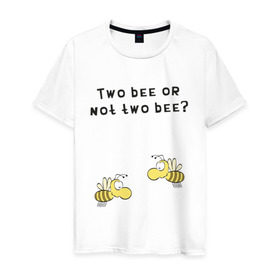 Мужская футболка хлопок с принтом Two bee or not two bee в Петрозаводске, 100% хлопок | прямой крой, круглый вырез горловины, длина до линии бедер, слегка спущенное плечо. | Тематика изображения на принте: bee | two bee or not two bee | быть или не быть | вопрос | пчелки | пчелы | цитаты | шекспир