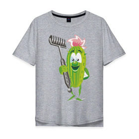 Мужская футболка хлопок Oversize с принтом Огурец в Петрозаводске, 100% хлопок | свободный крой, круглый ворот, “спинка” длиннее передней части | дача | дачник | овощи | огурец | огурчик | садовод