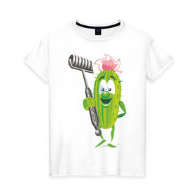 Женская футболка хлопок с принтом Огурец в Петрозаводске, 100% хлопок | прямой крой, круглый вырез горловины, длина до линии бедер, слегка спущенное плечо | дача | дачник | овощи | огурец | огурчик | садовод