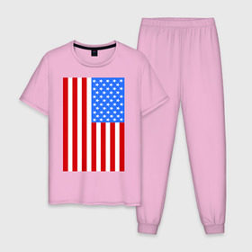 Мужская пижама хлопок с принтом Американский флаг в Петрозаводске, 100% хлопок | брюки и футболка прямого кроя, без карманов, на брюках мягкая резинка на поясе и по низу штанин
 | america | usa | америка | соединенные штаты | сша | флаг | штаты