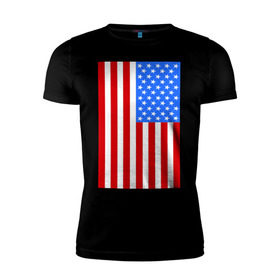 Мужская футболка премиум с принтом Американский флаг в Петрозаводске, 92% хлопок, 8% лайкра | приталенный силуэт, круглый вырез ворота, длина до линии бедра, короткий рукав | Тематика изображения на принте: america | usa | америка | соединенные штаты | сша | флаг | штаты
