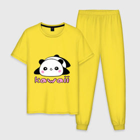Мужская пижама хлопок с принтом Kawaii Panda (Кавай Панда) в Петрозаводске, 100% хлопок | брюки и футболка прямого кроя, без карманов, на брюках мягкая резинка на поясе и по низу штанин
 | панда