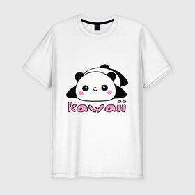 Мужская футболка премиум с принтом Kawaii Panda (Кавай Панда) в Петрозаводске, 92% хлопок, 8% лайкра | приталенный силуэт, круглый вырез ворота, длина до линии бедра, короткий рукав | панда